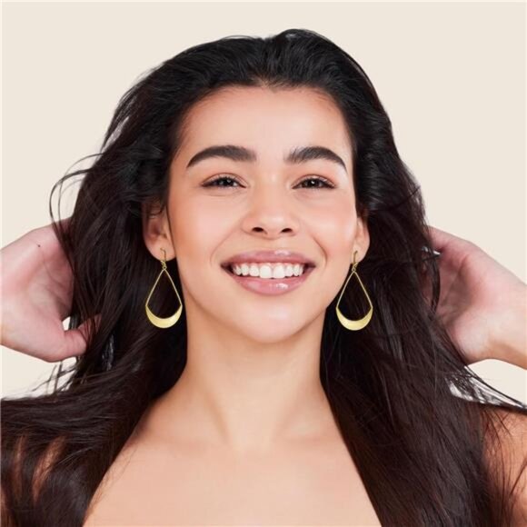 Lightweight Gold Teardrop Dangle Earrings | 925 Sterling Silver Hooks - Picture 5 of 6